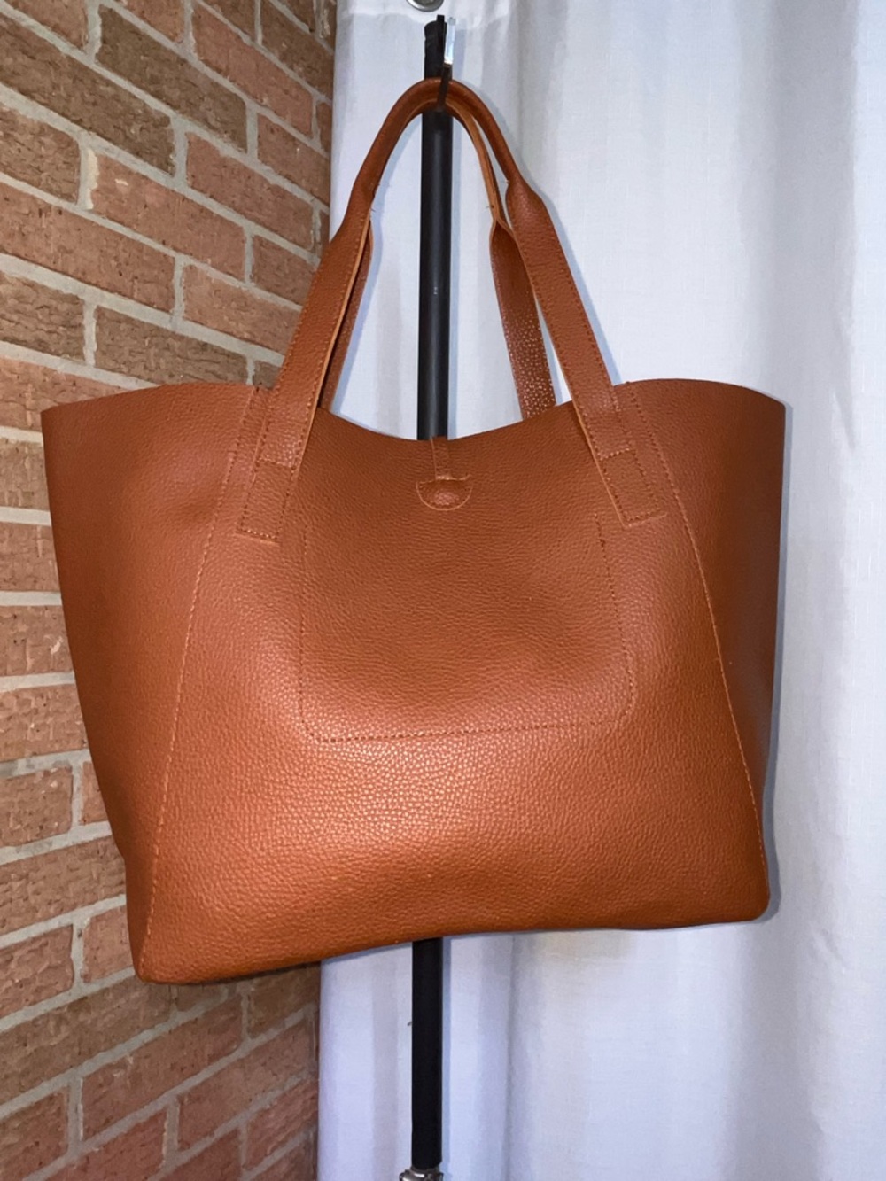 Tanger Brown Pebbled Faux Leather Tote Large Tassel Shoulder Bag 15” NWOT - Picture 5 of 8